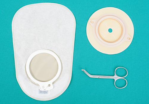 Ostomy and Urology Supplies including scissors and bandages
